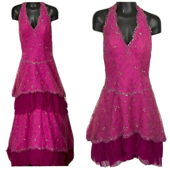 Formal Dress Posh Precious Womens 4 Magenta Beads Junior Halter Convert Skirt - Picture 1 of 11